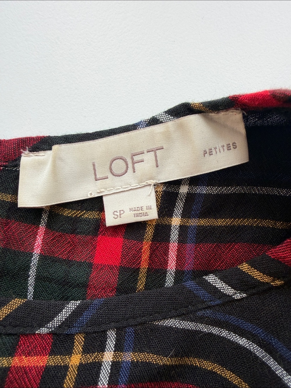 LOFT Tartan Puff-Sleeve Button-Back Top - Red, Navy & Green - Picture 3 of 4